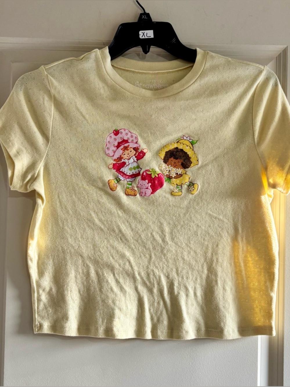 Yellow Strawberry Patch Short Sleeve Graphic Teen crop top